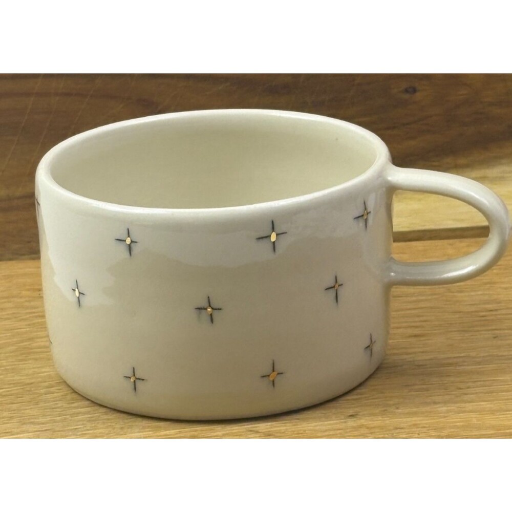 Petrichor + Gold Star Crossed Porcelain Mug 22K Gold Studio Pottery